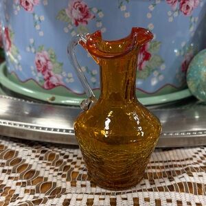 vintage amber crackle glass pitcher or vase